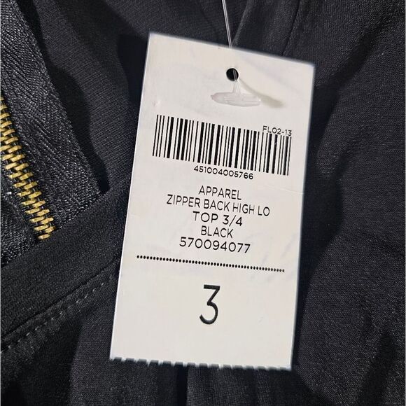 CHICO'S Black 3/4 Sleeve Back‎ Zipper Hi Low Hem Top Shirt - Size 3 - Picture 8 of 8
